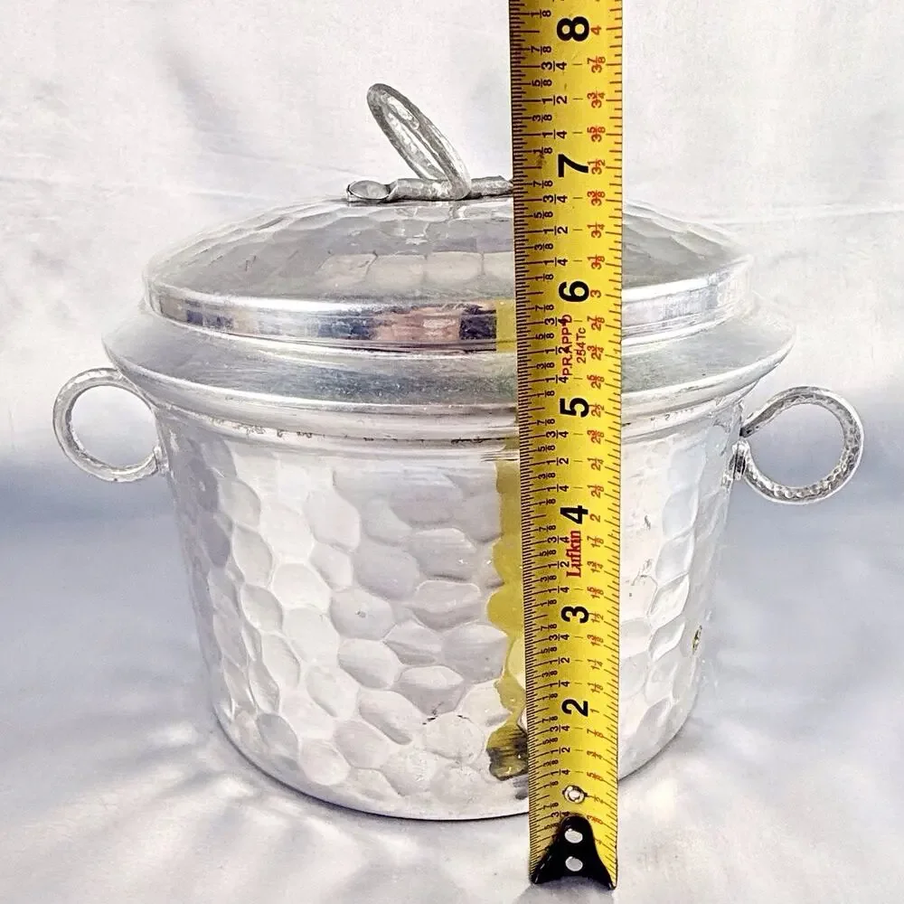 Vintage Hammered Aluminum Ice Bucket Pot w/ Lid & Ceramic Liner Everlast Style